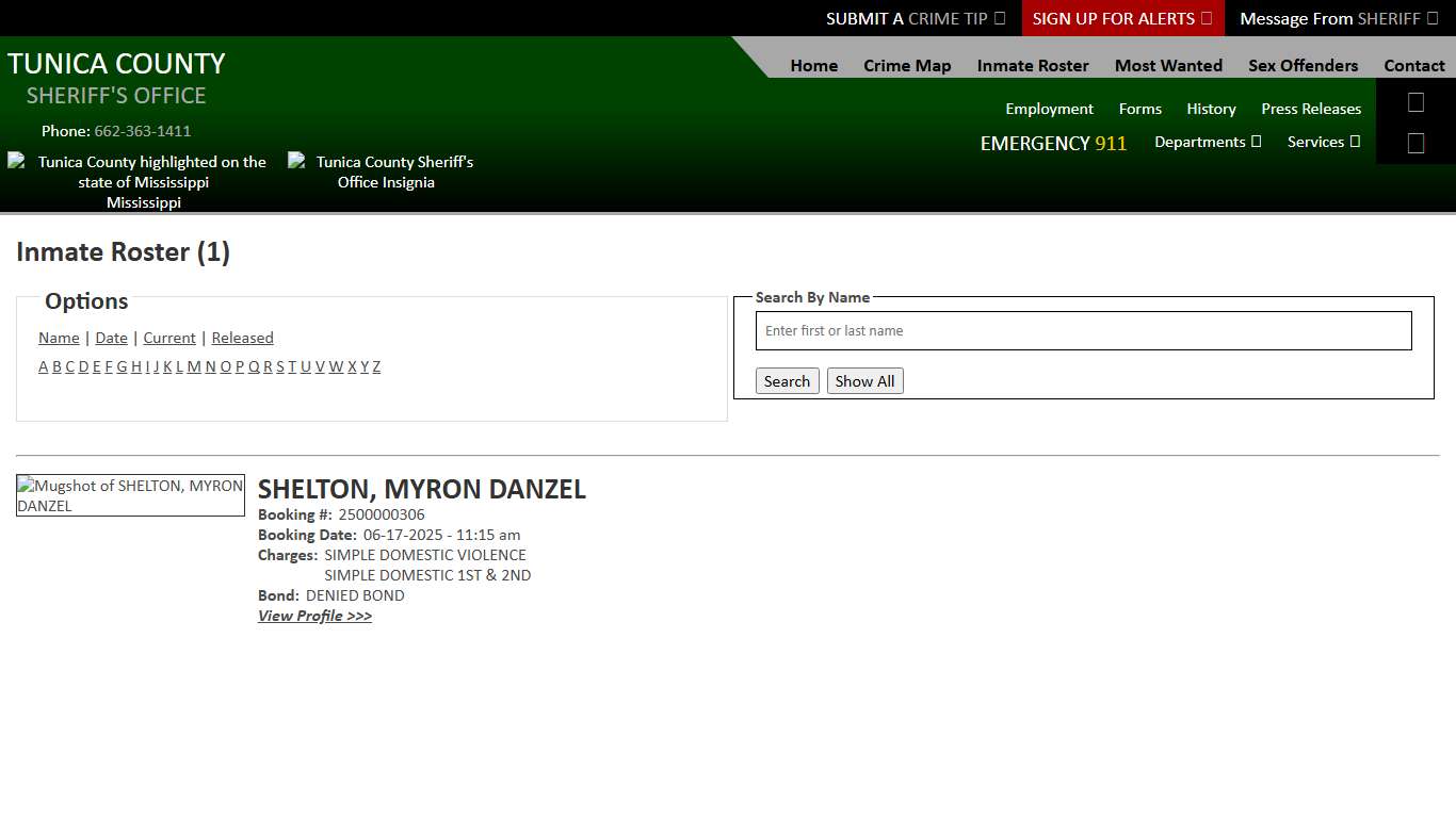 Inmate Roster - Current Inmates Alpha S - Tunica County Sheriff's Office