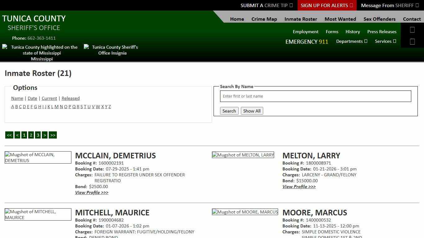 Inmate Roster - Page 2 Current Inmates - Tunica County Sheriff's Office