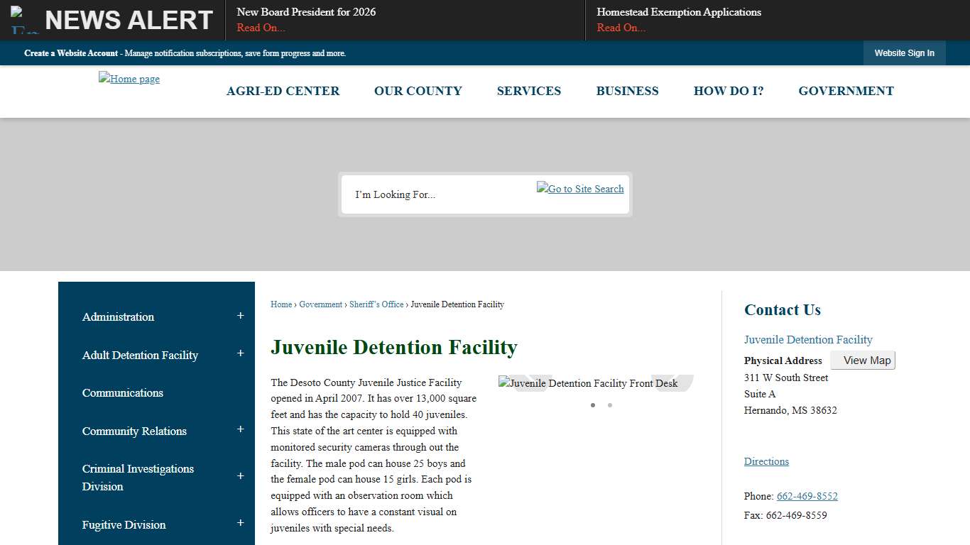 Juvenile Detention Facility | DeSoto County, MS - Official Website
