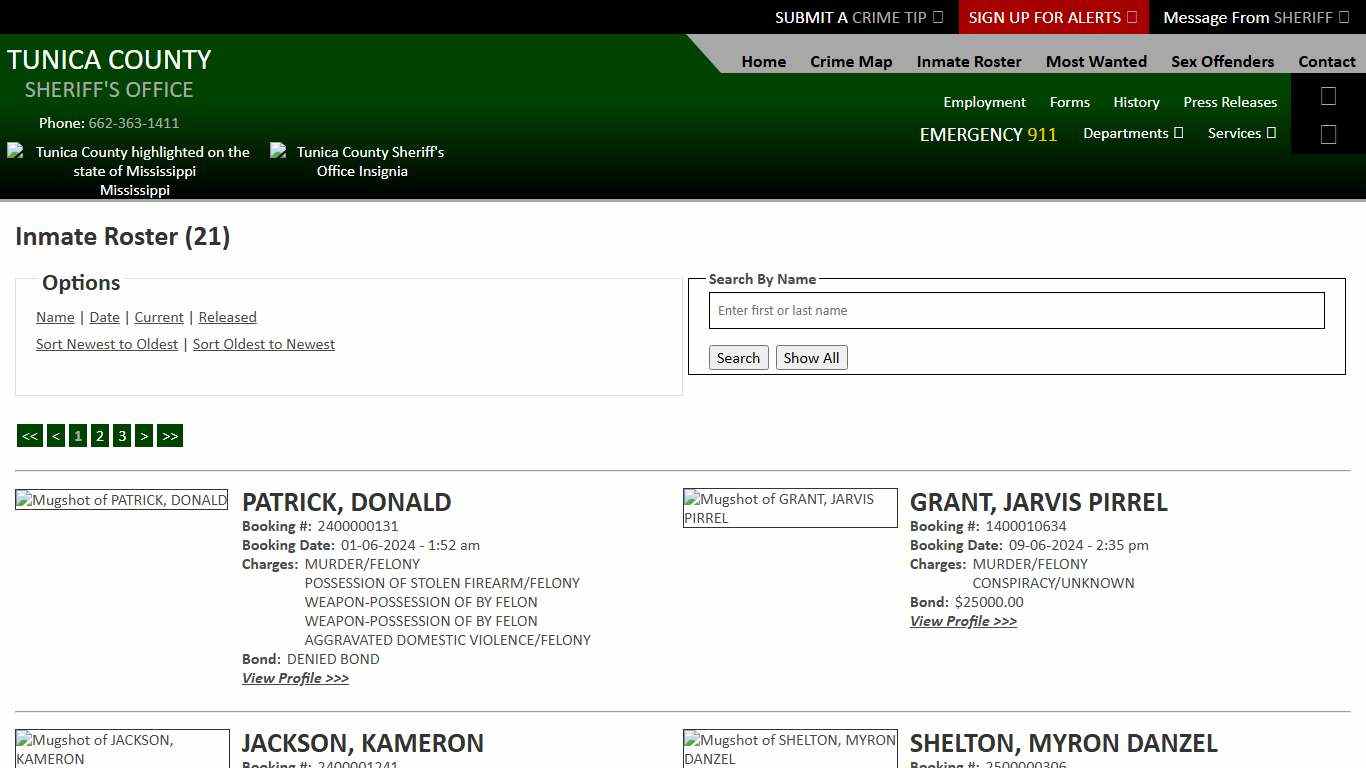 Inmate Roster - Current Inmates Booking Date Ascending - Tunica County Sheriff's Office