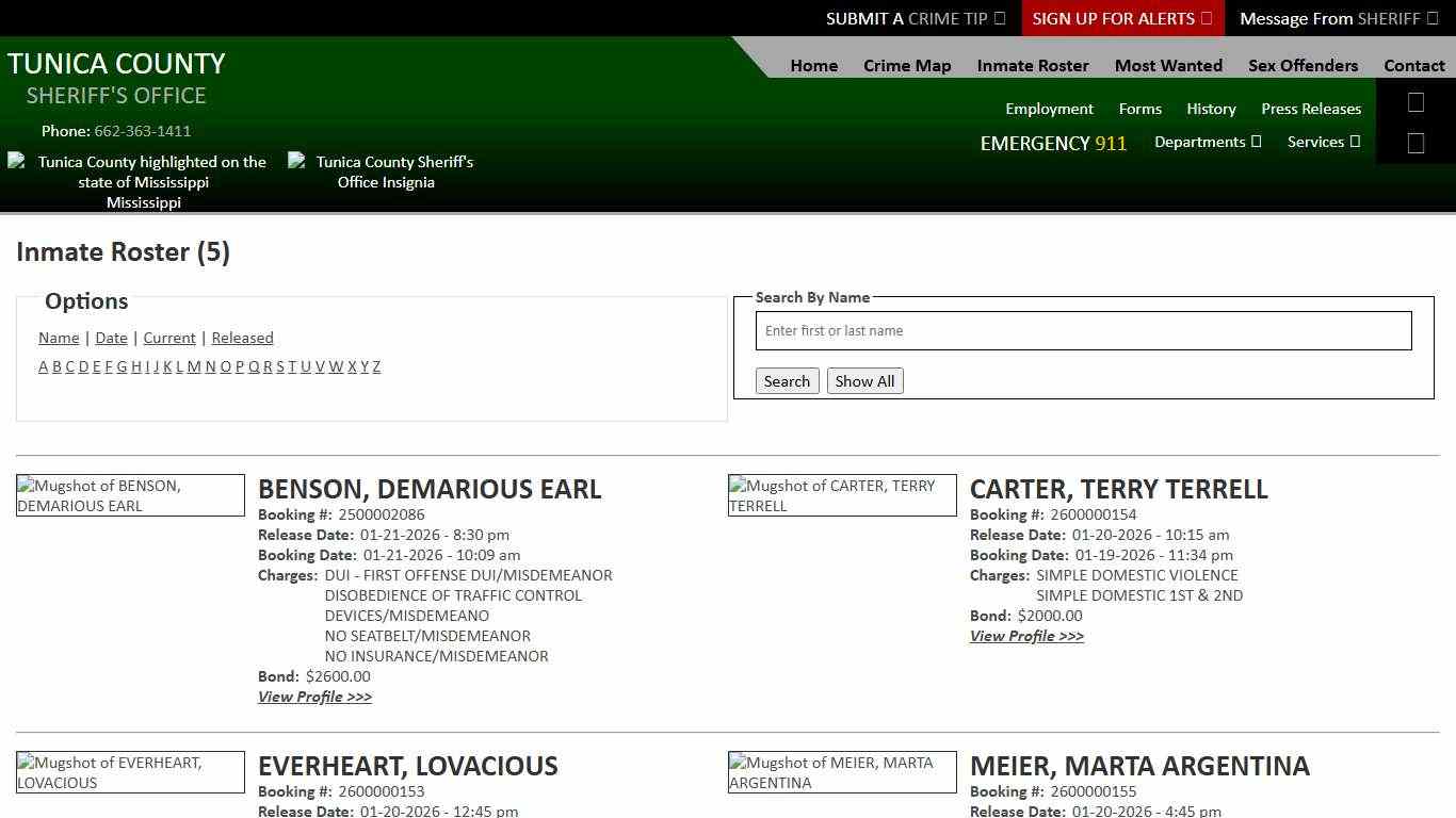 Inmate Roster - Page 1 Released Inmates - Tunica County Sheriff's Office