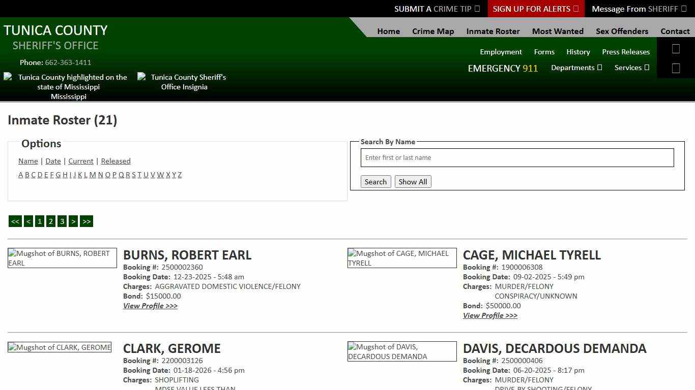 Inmate Roster - Page 1 Current Inmates - Tunica County Sheriff's Office